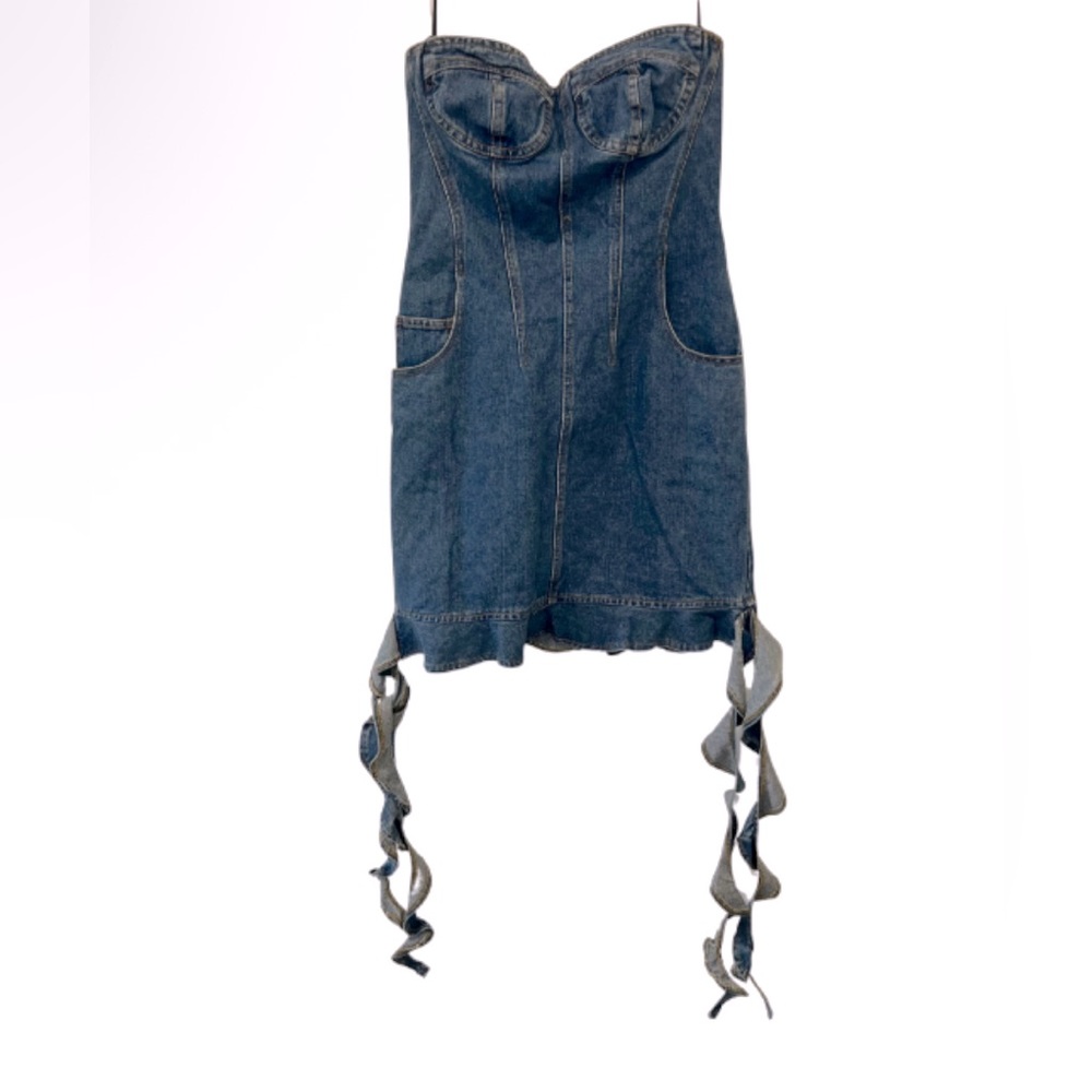 NWT Another Mode Jellyfish Strapless Corset Denim Mini Dress Blue Size Small